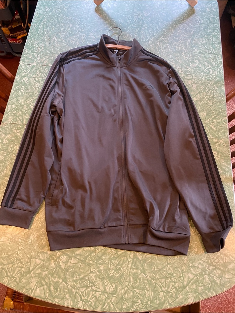 Nice Men’s 2XL Charcoal Grey with Black Stripes Adidas Tracksuit Jacket